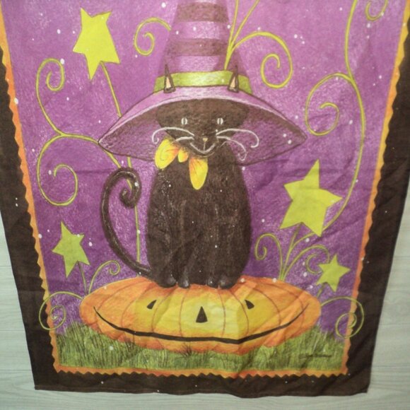 Halloween Garden Flag, Beth Yarbrough  Black Cat in Witch Hat on Pumpkin 40 x 28 - Picture 3 of 5